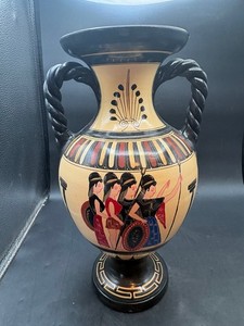 Vintage Greek Pottery Amphora Jug Vase Souvenir of Greece 4 Warriors