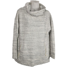 T By Talbots Women Cowl Neck Sweatshirt Gray Zip Pockets Athleisure Logo Size LP