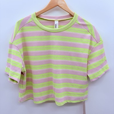 Missguided Womens Size Medium Striped Short Sleeve Textured Knit Crop Tee 1433