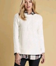 Barbour Weymouth Knit Sweater Cable White 100 Cotton Womens Sz 6
