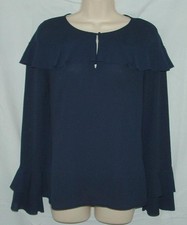 BANANA REPUBLIC Blue Sz XS Roomy Semi Sheer Long Sleeve Ruffled Keyhole Blouse