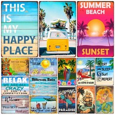 Beach Metal Tin Sign, Vintage Summer Beach Plates, Relax Wall Sign, Pool Tiki Ba