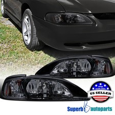 Fits 1994-1998 Ford Mustang Gt Svt Glossy Black Smoke Headlightscorner Lamps Fits 1994-1998 Ford Mustang Gt Svt Glossy Black Smoke Headlightscorner Lamps
