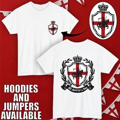 St George s Day Crest T-Shirt England Knight Shield Front & Back Print Tee Top