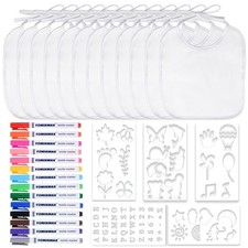 Dazzle at Baby Showers with a 44-piece DIY Bib Decorating Kit. 24 Bibs 6 Sten...