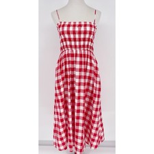 Loft Gingham Smocked Red White Maxi Summer Dress Women's Size 0