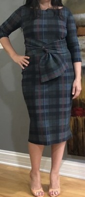 Chiara Boni La Petite Robe Tartan Midi Pencil Dress Size 50/14 READ