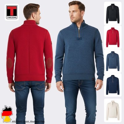 TIMEZONE Herrenpullover mit Reißverschluss und Ziernaht im klassischen Design