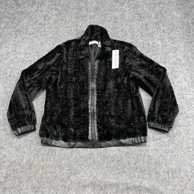 Alfred Dunner Jacket Womens 10 Black Faux Fur Full Zip Lined Winter Warm Coat