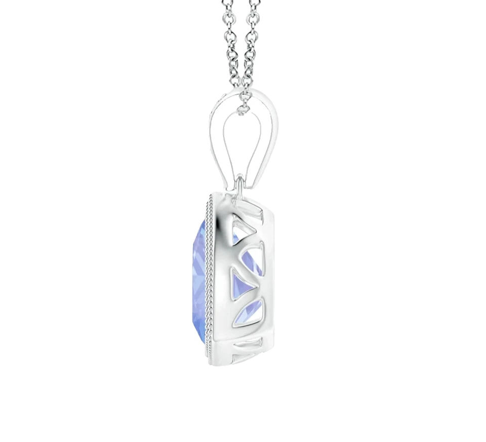14k Solid Gold Tanzanite & Diamonds Pendant Trillion Cut 0.81 Ctw Christmas Gift - Image 3 of 4