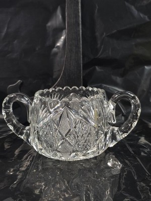 Antique American Brilliant Period Cut Crystal Sugar Bowl 1900s Diamond Cuts 124