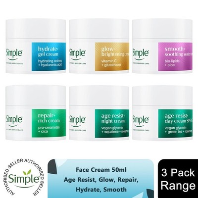 Simple Face Cream 50ml - Age Resist, Glow, Repair, Hydrate, Smooth, 3er Pack