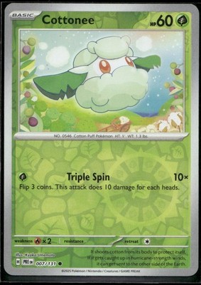 Cottonee 007/131 Common Prismatic Evolutions Pokemon Reverse Holo Near Mint