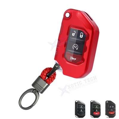 Red TPU Anti-dust Remote Fold Key Fob Protector Skin Chain For Jeep Wrangler JL