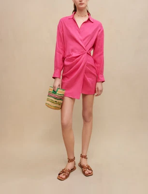 Maje Women's Pink Linen Blend Wrap Dress Size 38 FR 10 UK 6 US MFPRO02924 - Photo 1/4