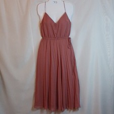 ASOS DESIGN. Pink Pleated Cami Midi Drawstring Waist Dress.