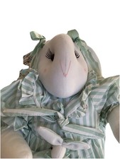 Vintage cottage core, Big plush bunny, doll with baby bunny 15 inch