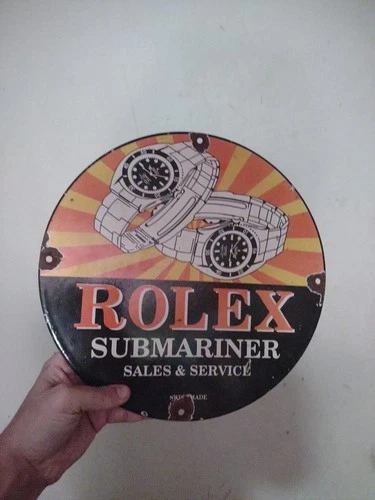 Vintage Rolex Watches Submariner Heavy Porcelain Metal Advertising Sign