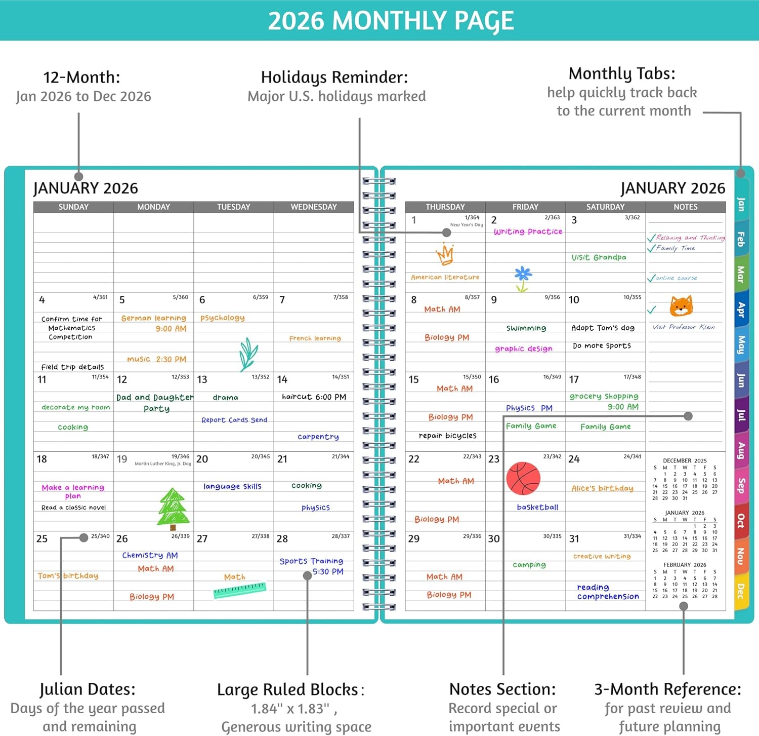 2026 Appointment Book Large 8.5"x10.5" Daily Planner Weekly Monthly Tabs Soft Co
