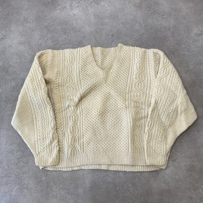 Arran Pullover Damen XL Zopfmuster Creme Wolle Grobstrickpullover, Off White