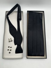 Men's Black Self Tie Bow Tie Cummerbund Set w/ 5 Studs  Cufflinks Wedding, Prom