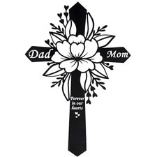 Metal Dad Mom Memorial Grave Marker Flower Plaque Stake Cemetery Decoration