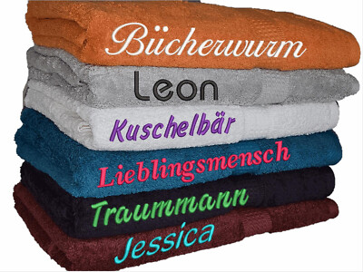 Handtuch mit Namen Wunschtext Logo, Duschtuch Saunatuch personalisiert bestickt