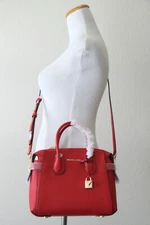 MICHAEL Michael Kors Mercer Small Pebbled Leather Belted Satchel 30S9GM9S1L Red