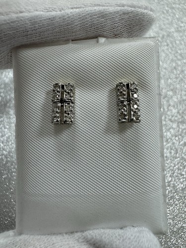 One Of A Kind 14k Gold Diamond Earrings Art Deco Stud Post - Picture 2 of 5