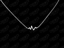 Genuine 925 Sterling Silver Heartbeat Necklace Wave Wavey Bar Heart Beat  