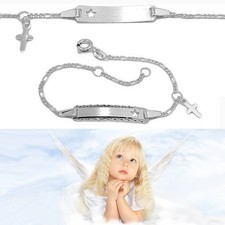 Dziecięca gwiazda chrztu z krzyżowym identyfikatorem bransoletka z grawerem imię data prawdziwe srebro 925