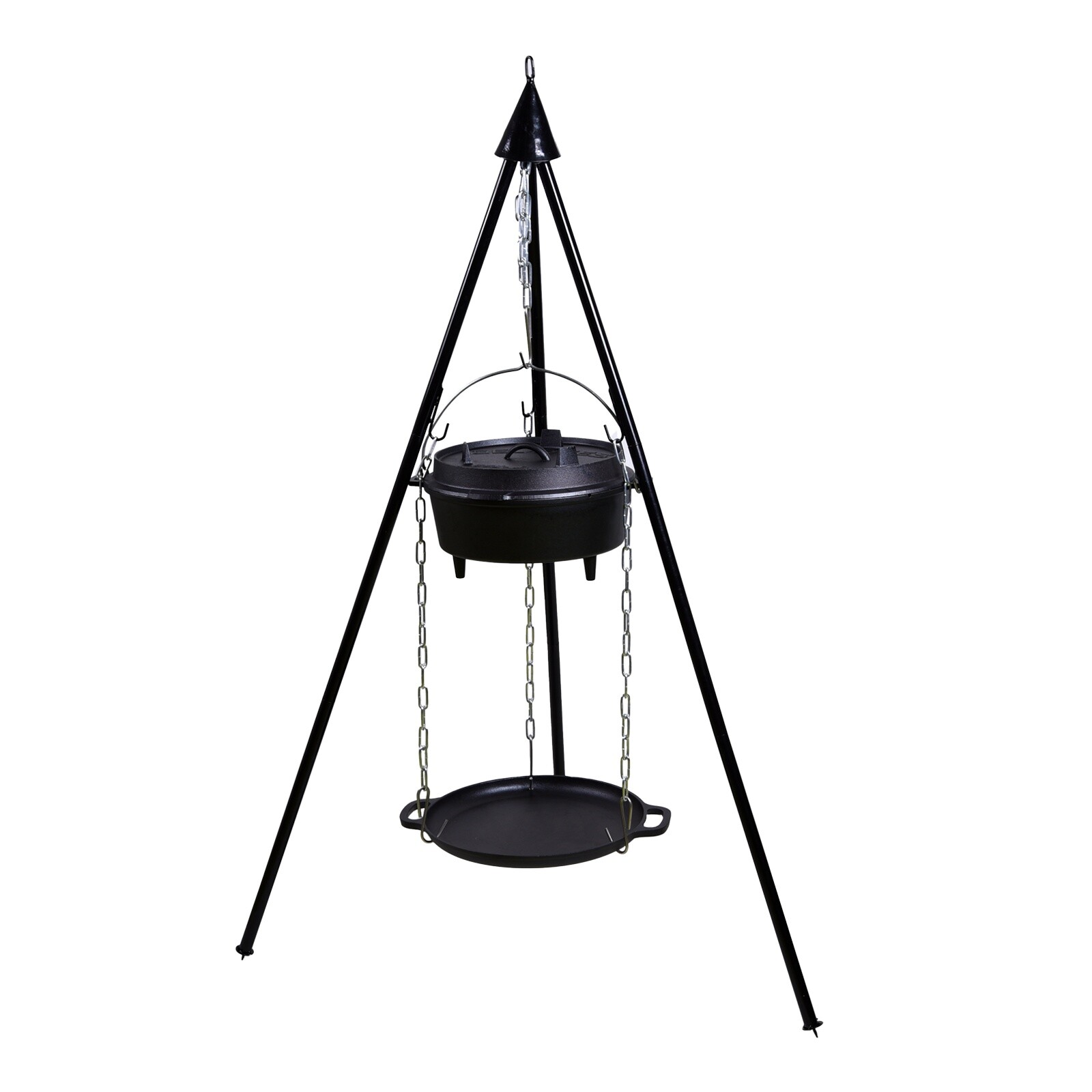 TP Tripod Set in Holzkiste, Dutch Oven, Feuertopf, Potjie Kessel 