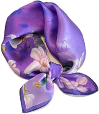 100%  Silk 20" small square Scarf Women neckerchief Wrap floral purple red WY223