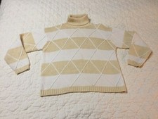 VINTAGE MILANO DESIGN GROUP WOMENS TURTLENECK KNIT SWEATER BEIGE WHITE DIAMOND