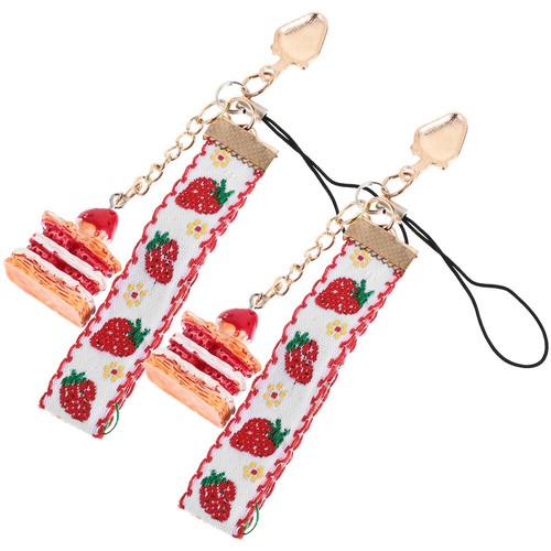 2 Pcs Strawberry Bell Keychain Girl Phone Case Charm Mobile Decoration - Zdjęcie 7 z 12
