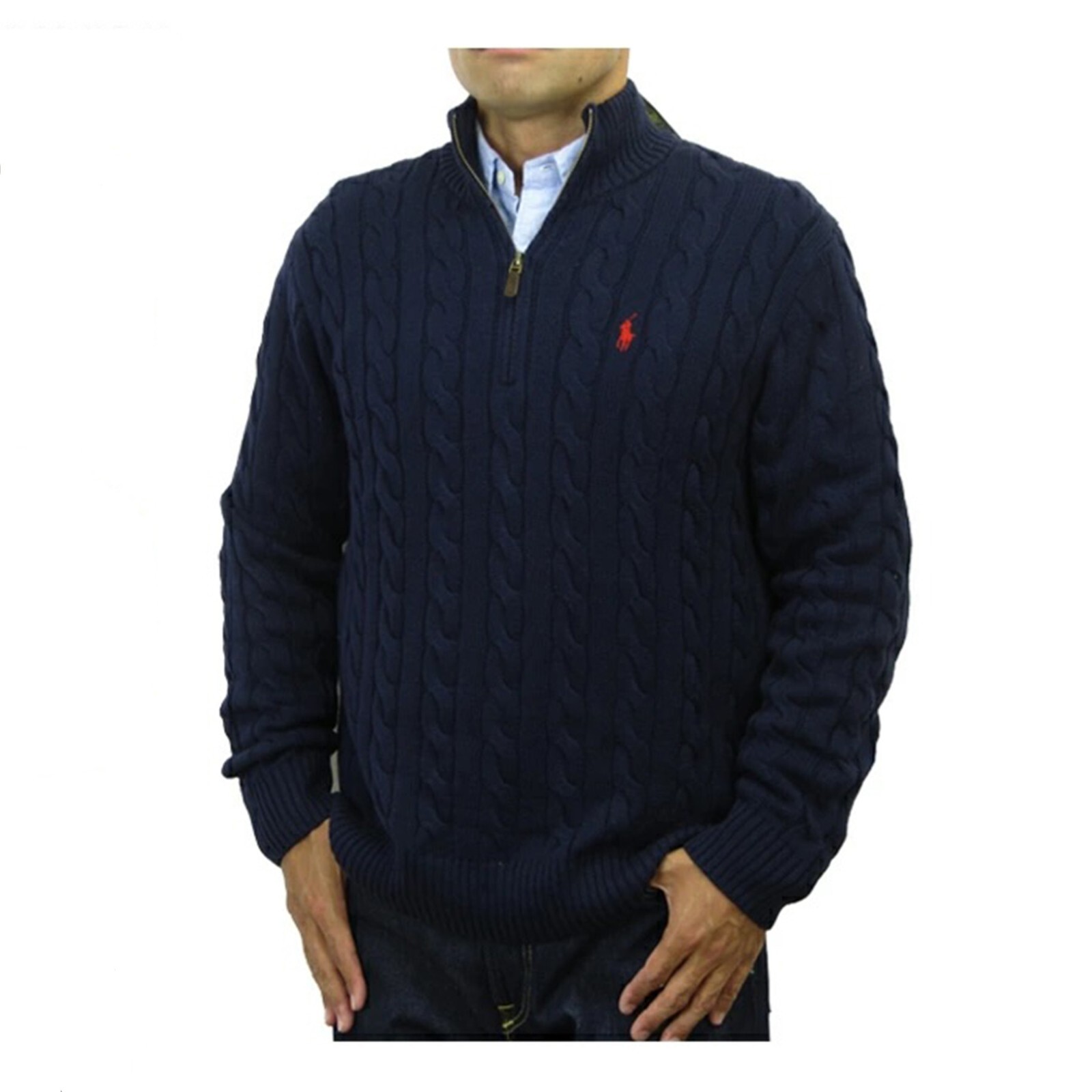 Вязаный свитер Polo Ralph Lauren с длинным рукавом и застежкой-молнией 1/2 - темно-синий (Красный пони) -