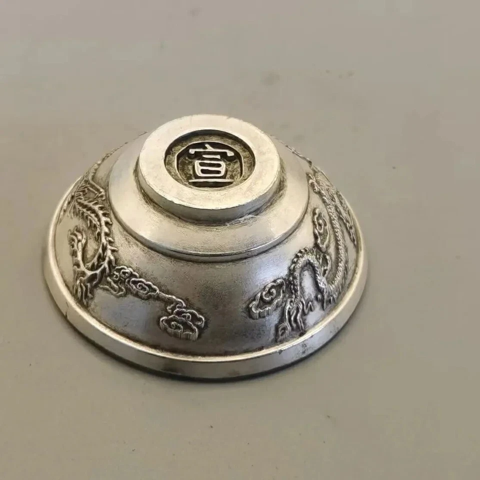 Coleccionar tazón de té tazón de vino blanco bronce dragón fénix estatua mesa decoración taza Foto 2 de 4