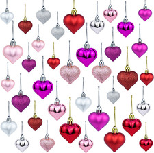 Valentine'S Day Heart Ornaments 36 Pcs for , Heart Shaped Christmas Tree Baubles