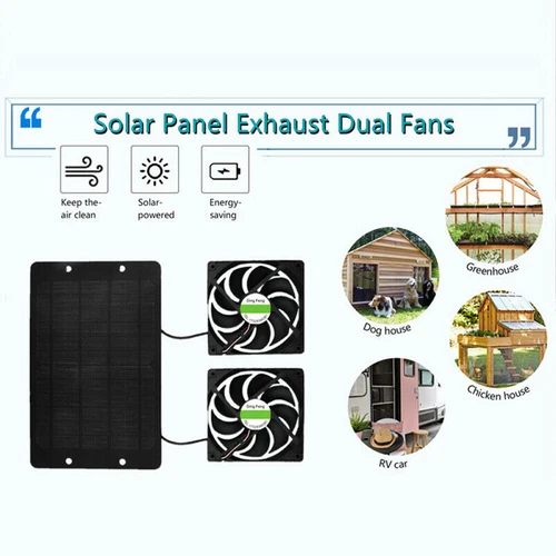 12V 10W Solar Powered Fan Waterproof Dual Exhaust Fan For Camping Greenhouse - Picture 11 of 12