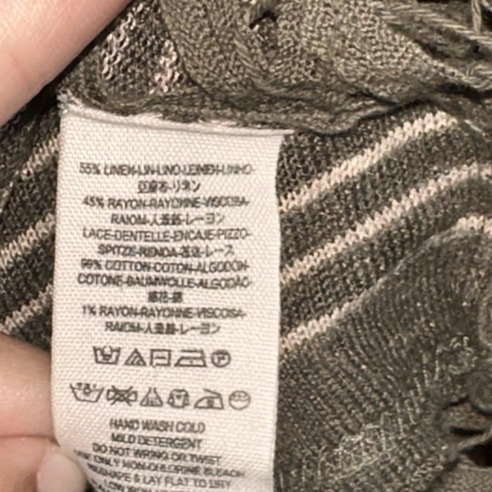 Free People Linen Striped Lace Oversized Boho Hippie Lace Top Size S - Image 4 of 4