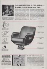 1944 Print Ad * Monsanto Plastics Molded Theatre Theater Chair MCM Leo Jiranek