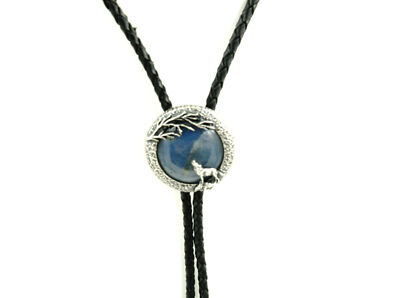 Silver Plated Handmade Howling Wolf Labradorite Stone Western Leather Bolo Tie
