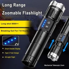-LED Flashlight Zoomable Light Super Bright Torch USB Rechargeable Lamp S N