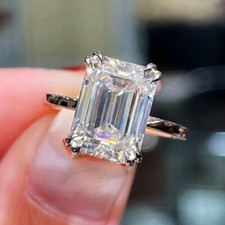 Image of 2.50 TCW Emerald Cut Moissanite Elegant Engagement Ring In 14K White Gold Plated