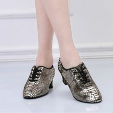 Womens Ballroom Dance Shoes Leather Latin Waltz Tango Rubber Outsole Dance Shoes