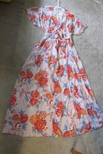 Collective Concepts Floral Print Wrap Maxi Dress Pink/Coral sz. XL, NWT