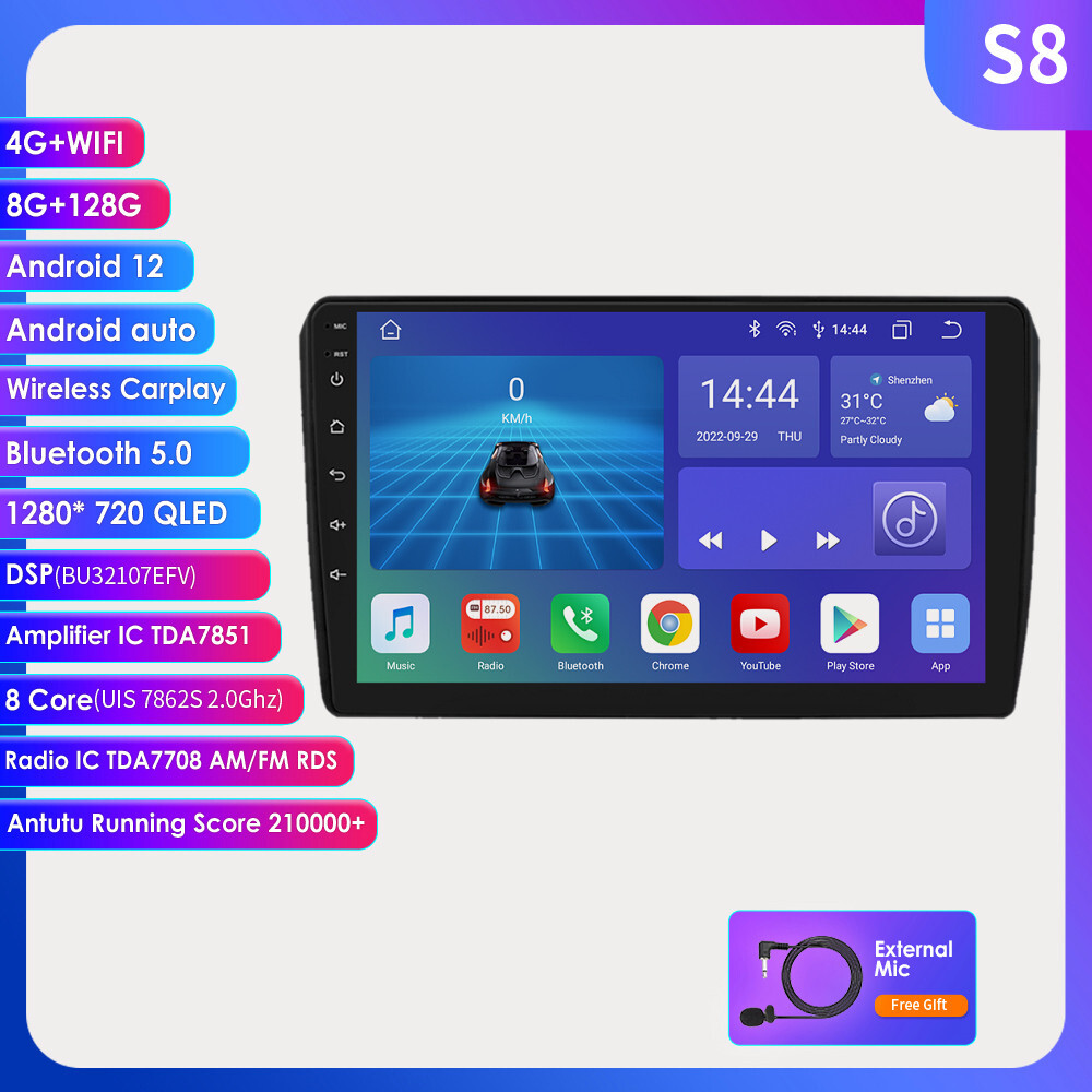Autoradio 9" Octa Core 128GB Android 15 GPS Navigatore per Audi A3 S3 RS3 8P 8PA DAB+