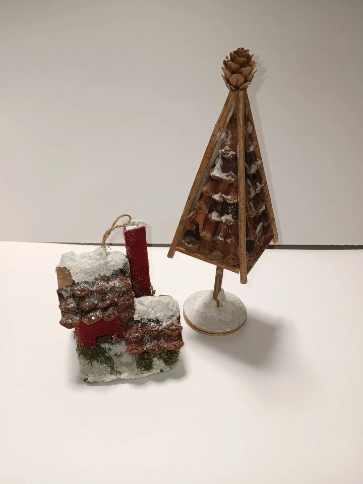 Lote De Colección Piña Putz Cartón Fieltro Casa Árbol De Navidad Rústico Foto 4 de 4