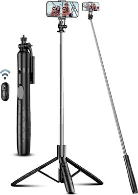 Black Extendable Tripod Cell Phone Holder Selfie Stick With Wireless Remote