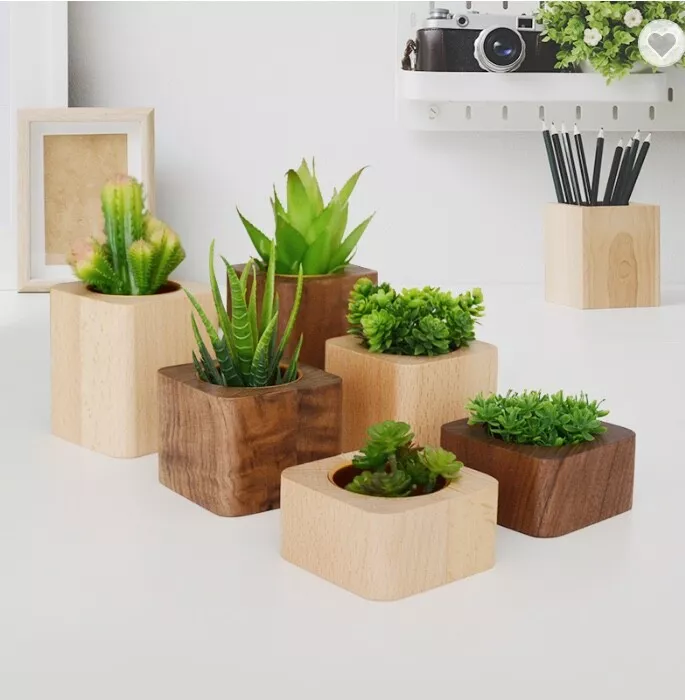 Modern wooden flower pot solid wood home desk decoration mini